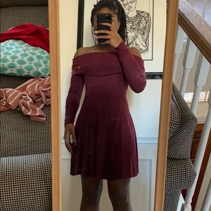 Maroon off the shoulder dress